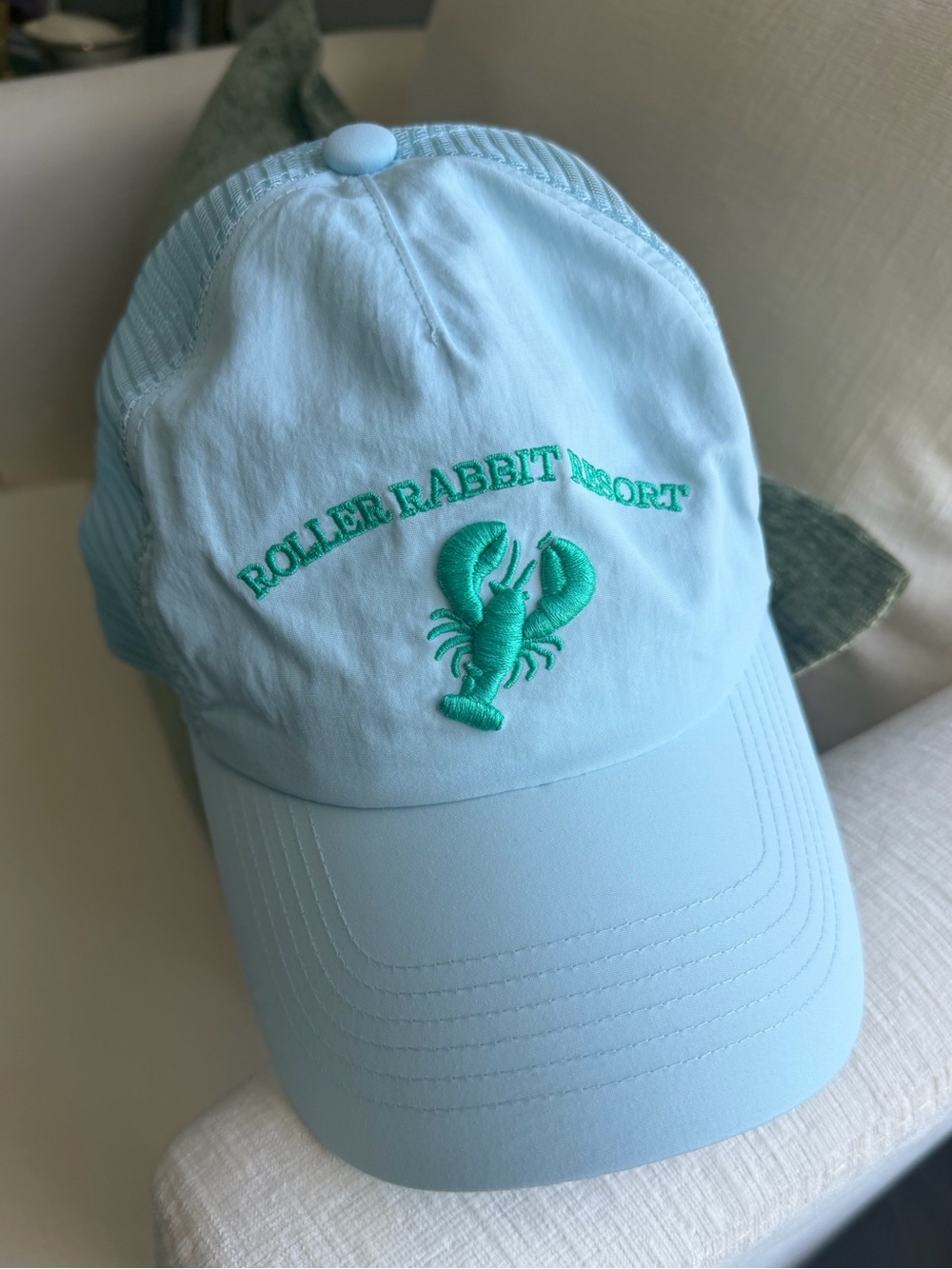 Like new, never worn Roller Rabbit Light Blue Hat with Green Lobster Embroidery - Picture 2 of 6